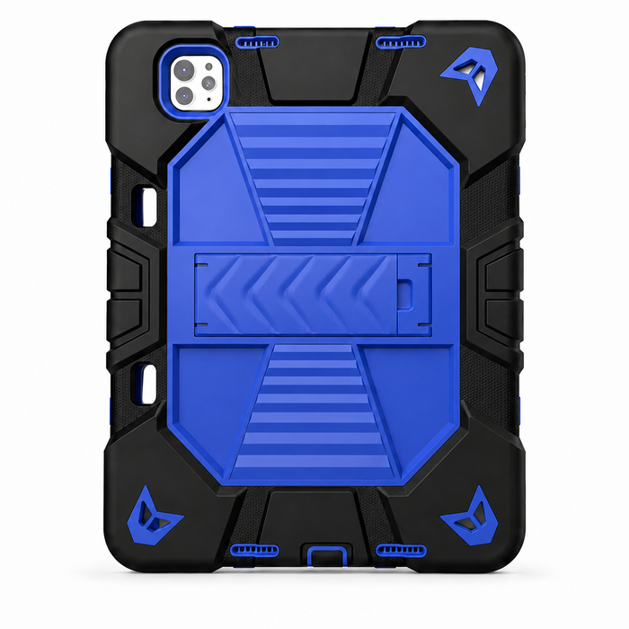 Blue TechPlus rugged shockproof case for iPad Pro 11-inch (M4) 2024 7th Gen with kickstand, showing durable protective design.