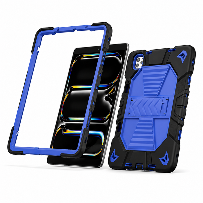 Blue TechPlus iPad Pro 11-inch (2024, M4) rugged shockproof case with kickstand, designed for 7th generation tablet protection.