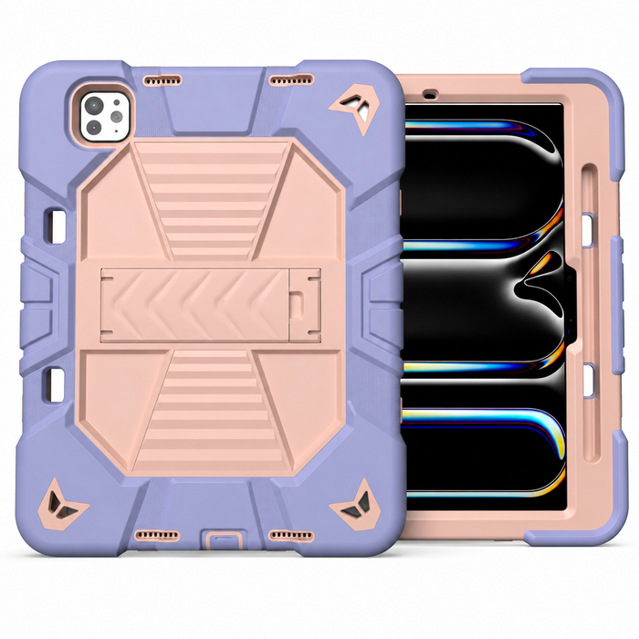 Pink TechPlus rugged shockproof case for iPad Pro 11-inch (2024, M4) with kickstand, durable protection for tablet.