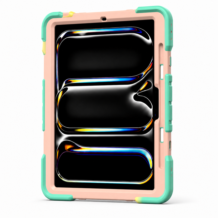 Techplus rainbow rugged shockproof case for iPad Pro 11-inch (M4) 2024 7th Gen with kickstand, protective and colorful.