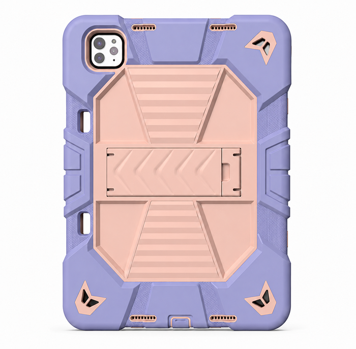 TechPlus iPad Pro 11-Inch (M5) 2025 rugged shockproof case with kickstand in pink, showing textured exterior and portable design.