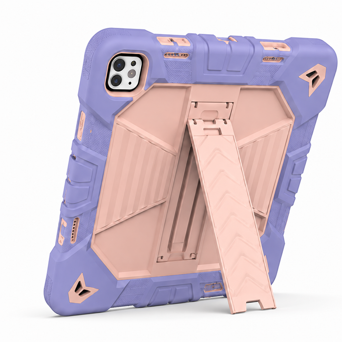 Pink rugged shockproof case with kickstand for iPad Pro 11-inch (M5) 2025 from TechPlus, designed for protection and convenience.