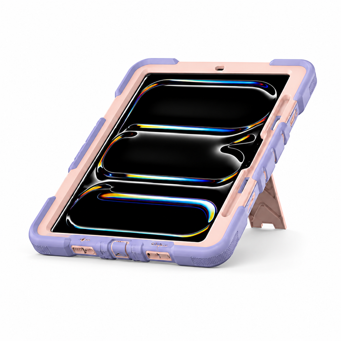 Pink TechPlus iPad Pro 11-Inch (M5) 2025 rugged shockproof case with kickstand, designed for protection and durability.
