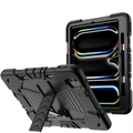 Black rugged shockproof case with kickstand for iPad Pro 13-Inch (M4) 2024 by techplus, showing front view with textured surface.