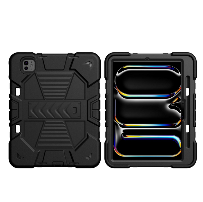Techplus rugged shockproof case for iPad Pro 13-inch (M4) 2024 with kickstand, black, durable protective tablet accessory.