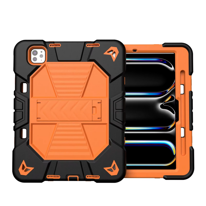 Techplus orange rugged shockproof case with kickstand for 13-inch iPad Pro (M4) 2024, showing the durable design and stand feature.