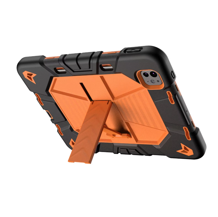 TechPlus iPad Pro 13-Inch (M5) 2025 rugged shockproof case with kickstand in orange, designed for durable protection.