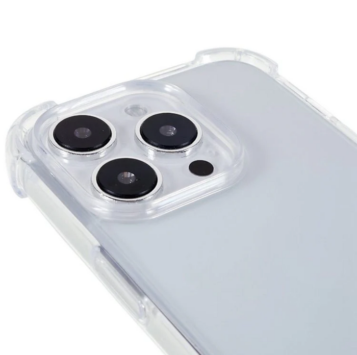 Clear shockproof case for iPhone 13 Pro by techplus, with reinforced edges and transparent design showcasing the phone's back.