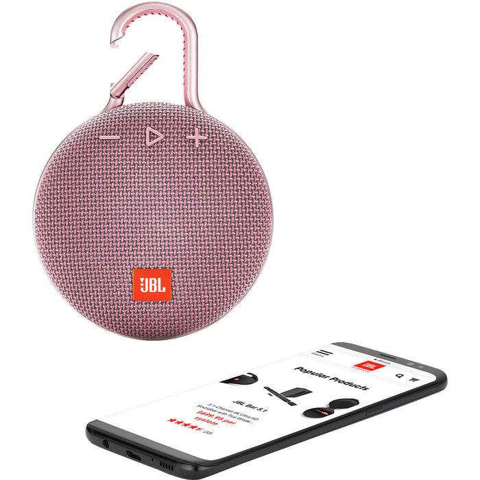 JBL Clip 3 Portable Waterproof Wireless Bluetooth Speaker, Pink