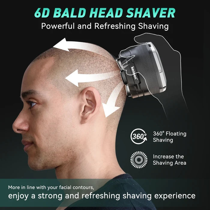KENSEN S15 Electric Head Shaver and Hair Crimper, black and silver, with textured grip and adjustable settings.
