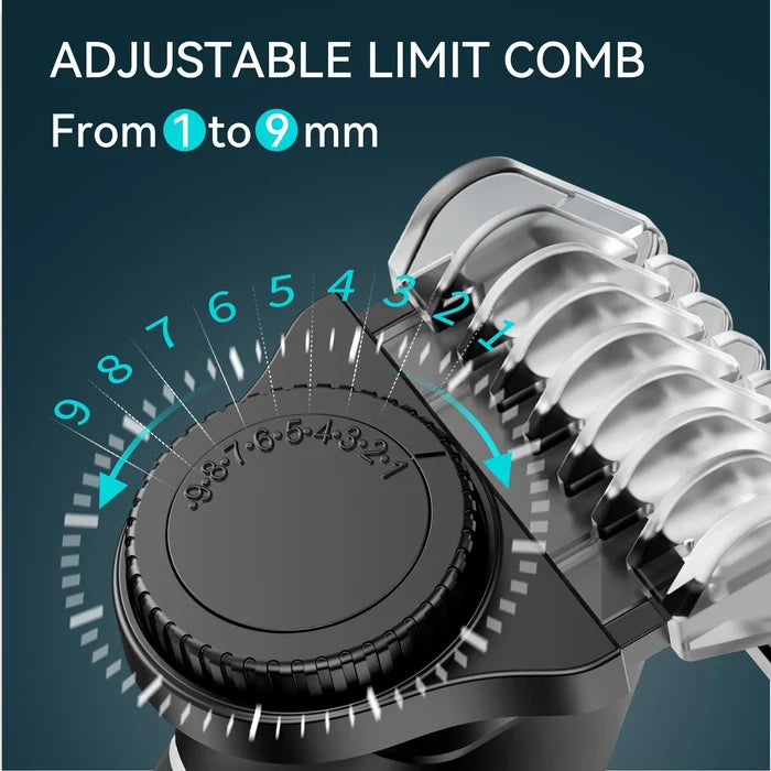 Kensen S16 electric hair trimmer for men, a 3-in-1 hair clipper and crimper with multiple attachment heads.