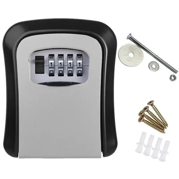 Habicare HBC key lock box in grey with numeric keypad, wall-mounted outdoor safe for secure key storage.