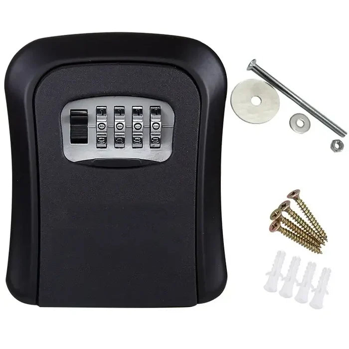 Habicare HBC key lock box in grey with digital keypad, wall-mounted outdoor storage for keys with secure code access.