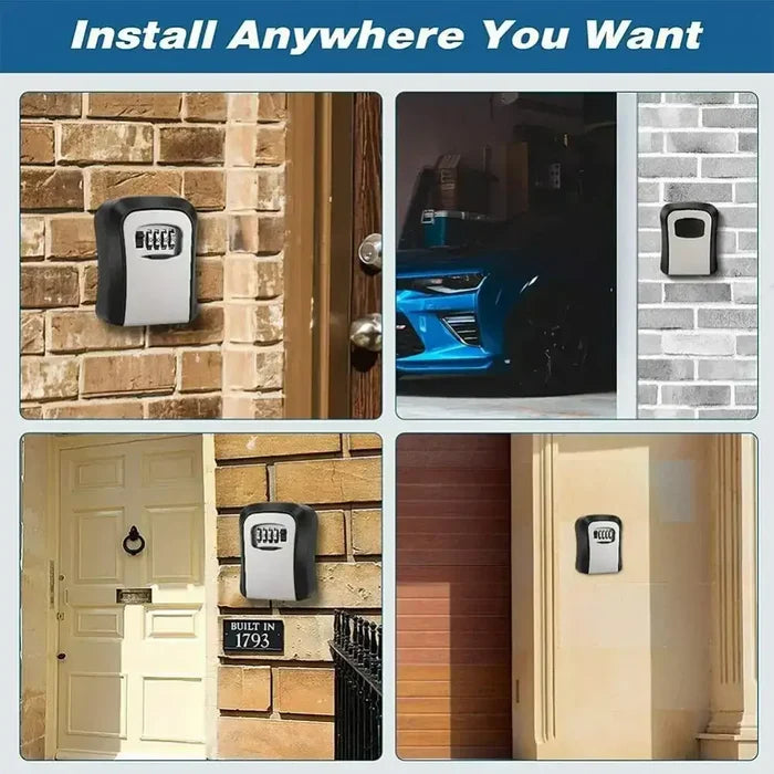 Habicare HBC key lock box in grey with keypad for outdoor wall-mounted secure key storage