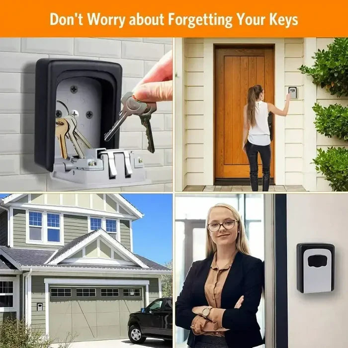 Habicare HBC key lock box in grey with digital keypad for outdoor wall-mounted secure key storage.