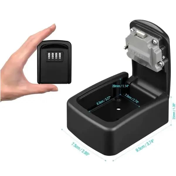 Metal key lock box from 9eight5, durable storage container with secure lock, ideal for organizing keys in tools and models.