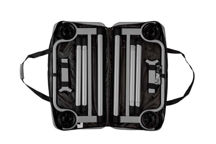 Foldable carrying bag with gray aluminum frame, lightweight design, ideal for easy transport and storage.