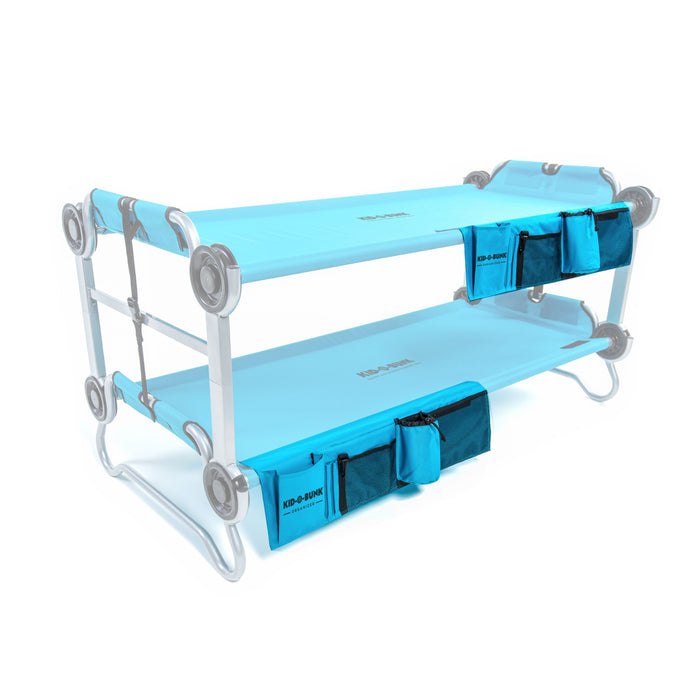 Kid-O-Bunk portable bunk bed in blue with storage pockets and sturdy aluminum frame.