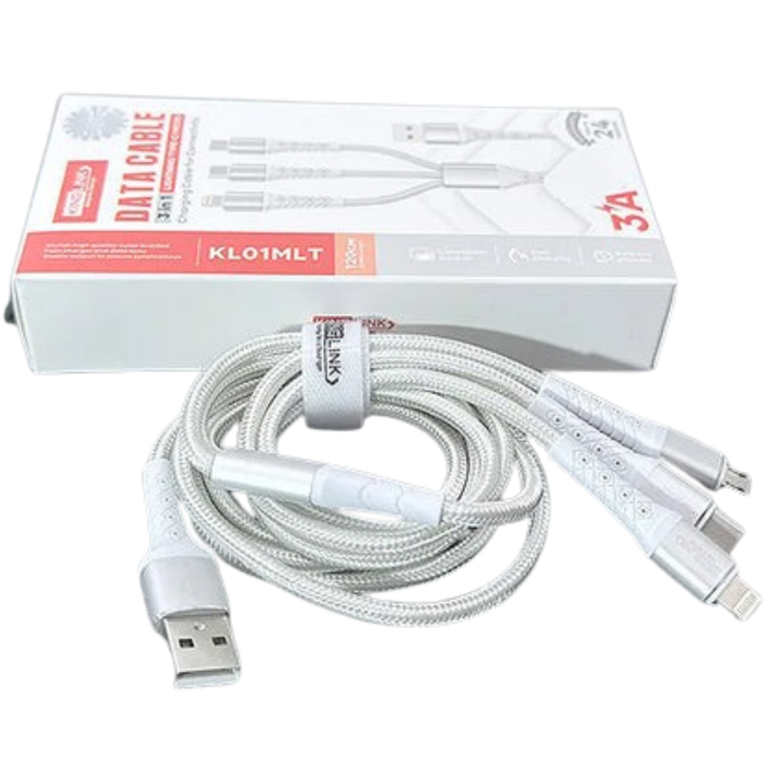 9eight5 Kinglink 1.2m 3-in-1 cable accessory with multiple connectors for versatile device charging and data transfer.