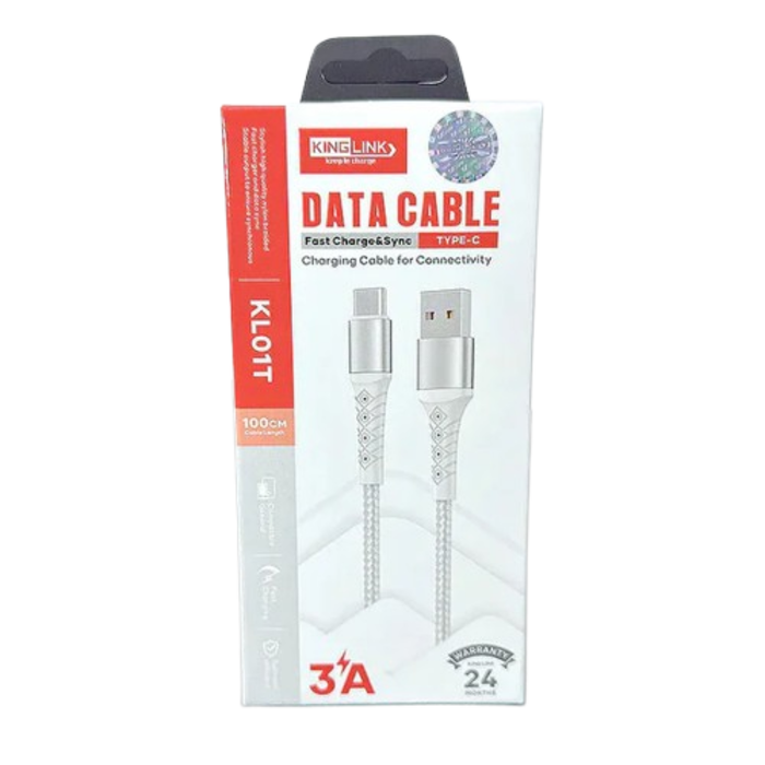 9eight5 Kinglink 1m USB-A to USB-C cable, accessories with durable connectors, shown in black with flexible cable design.