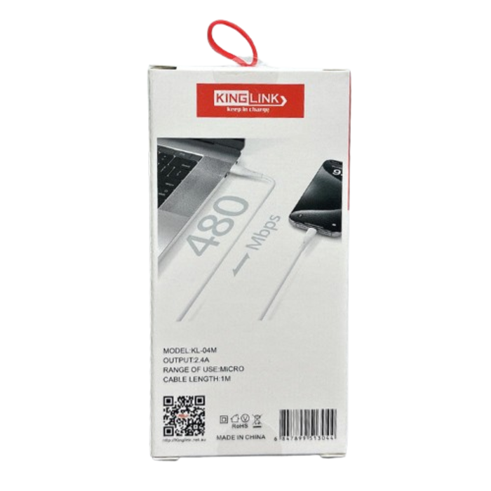 9eight5 Kinglink 1m USB-A to Micro USB cable, accessory with black connectors and flexible cable for charging and data transfer.
