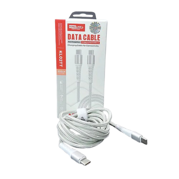 Kinglink 2m 60W Type-C to C charging cable by 9eight5, showing the black cable with USB-C connectors at both ends.
