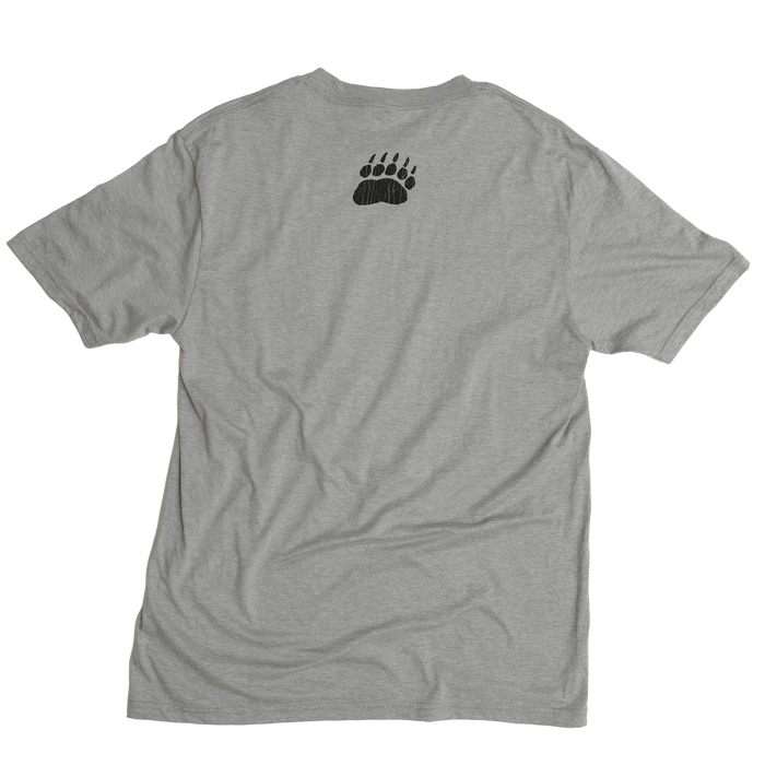 back of t-shirt showing a small paw logo behind the neck of the shirt