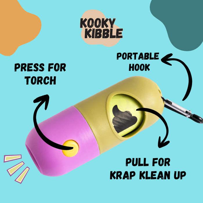 Biodegradable Kooky Krap Katcher poop bag for dogs and cats, made by Kooky Kibble NZ, shown in eco-friendly packaging.
