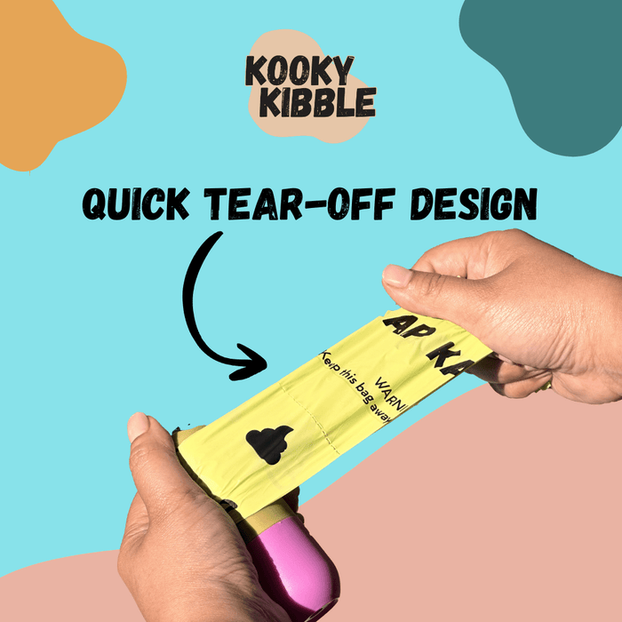 Biodegradable Kooky Krap Katcher poop bag for dogs and cats by Kooky Kibble NZ, showing eco-friendly waste disposal bags.