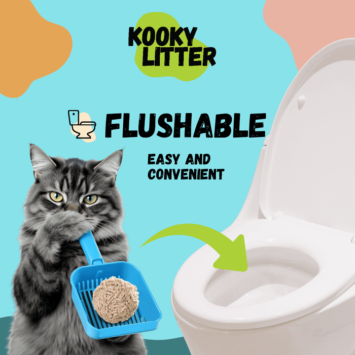 Kooky Kibble NZ flushable tofu cat litter in a bag, showing the lightweight, natural cat litter designed for easy disposal.