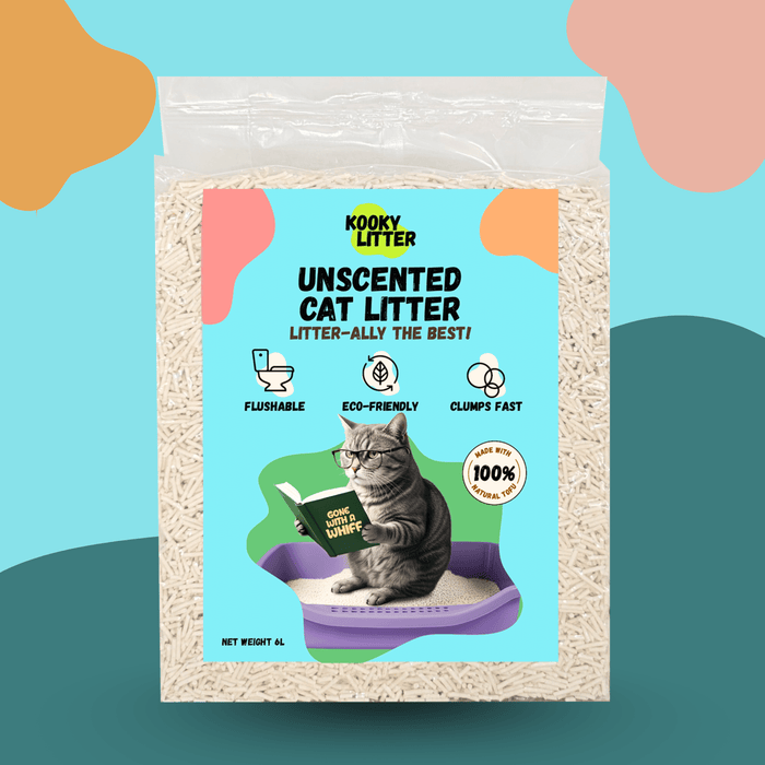 Flushable Kooky Litter cat litter by Kooky Kibble NZ, showing the tofu-based, eco-friendly cat litter in a scoop.