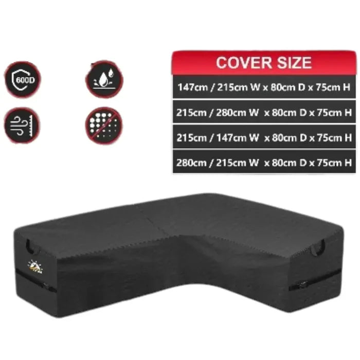 Heavy-duty Habicare L-shaped garden furniture cover designed to protect outdoor furniture from weather and debris.