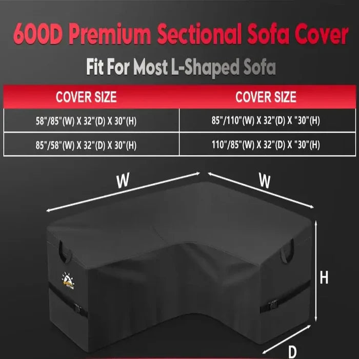 Heavy-duty L-shaped garden furniture cover by Habicare, weatherproof design for outdoor patio protection.