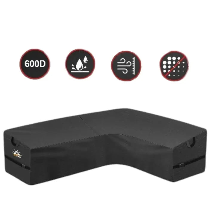 Heavy-duty L-shaped garden furniture cover from Habicare, designed to protect outdoor furniture from weather damage.