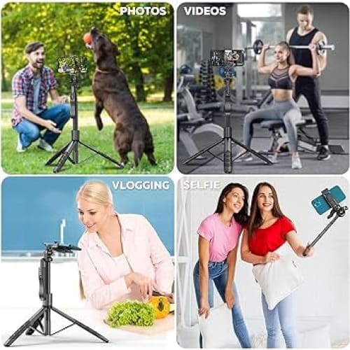 9eight5 L16 Selfie Stick with remote and stand, portable electronics accessory for taking selfies and group photos.