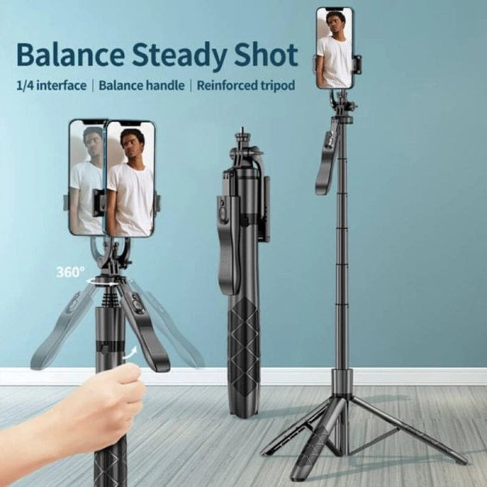 9eight5 L16 Selfie Stick with remote and stand, portable electronics accessory for selfies and photos, black color