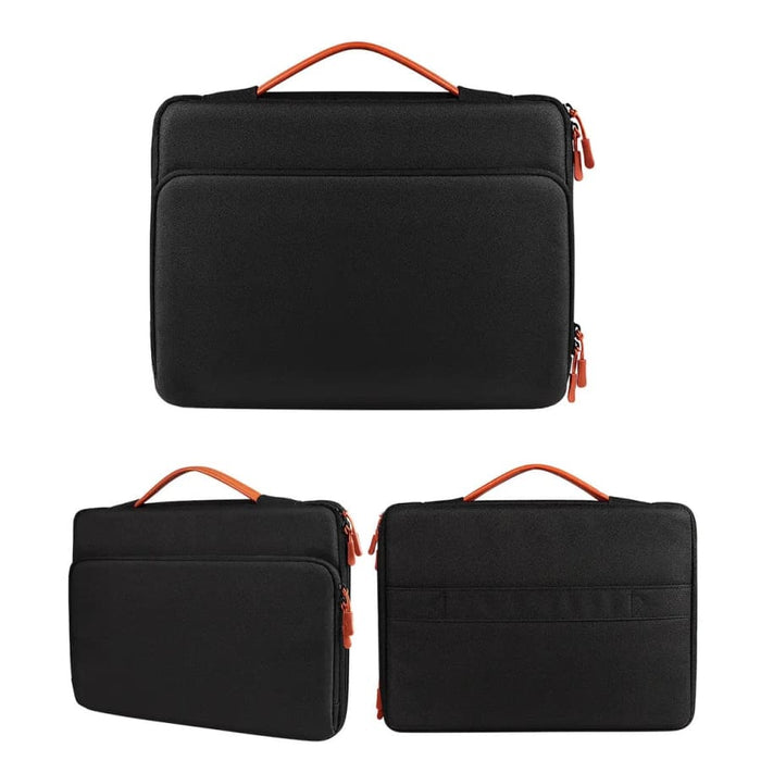 Black 15.4-inch 9eight5 laptop bag with padded compartment and adjustable shoulder strap for secure carrying.