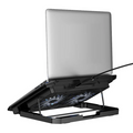 TechPlus adjustable laptop stand with cooling fan, lightweight and ergonomic design for improved airflow and comfort.