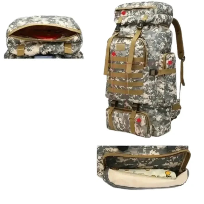 Habicare 9eight5 large capacity mountaineering backpack with multiple straps and compartments for outdoor adventure gear.