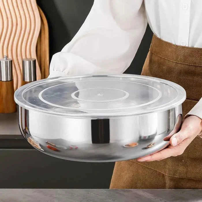 Large stainless steel mixing bowls for dough, pasta, vegetables, and soups, rust-resistant kitchen utensils by ShopHub NZ.