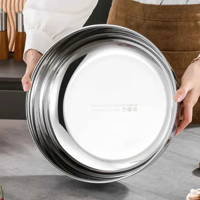 Large stainless steel mixing bowls by ShopHub NZ, rust-resistant kitchen utensils for dough, pasta, vegetables, and soups.