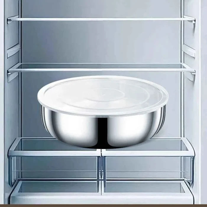 Large stainless steel mixing bowls by ShopHub NZ, rust-resistant kitchen utensils for dough, pasta, vegetables, and soups.