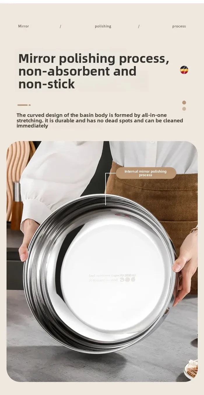 Large stainless steel mixing bowl from ShopHub NZ, rust-resistant kitchen utensil ideal for dough, pasta, vegetables, and soups.