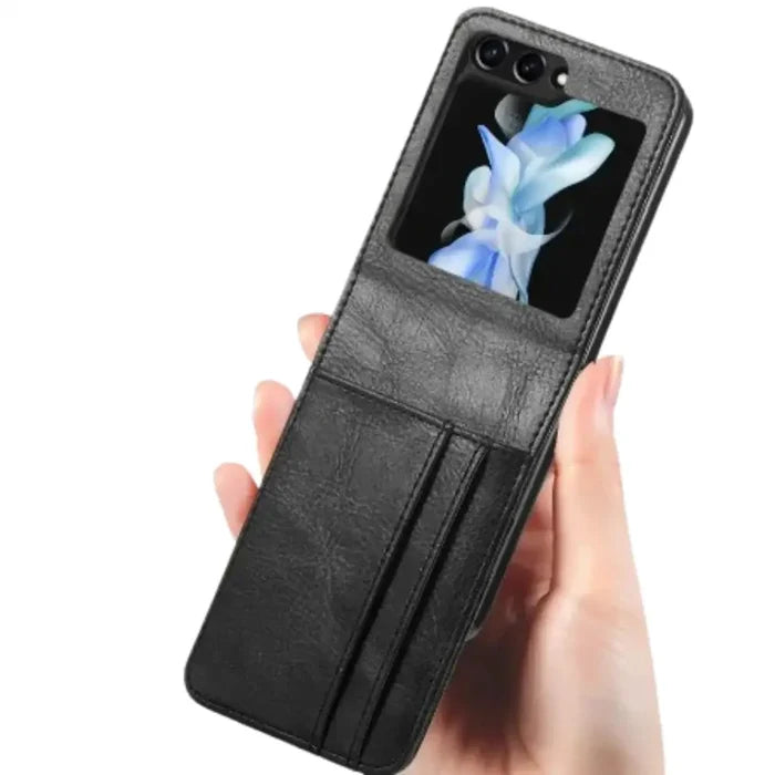 Leather bag case for Samsung Z Flip series by 9eight5, designed by Habicare, featuring a sleek protective cover for the phone.