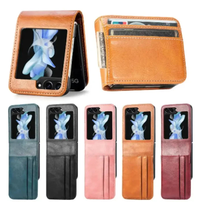 Leather bag case for Samsung Z Flip series by Habicare, designed to protect and stylishly carry the foldable smartphone.