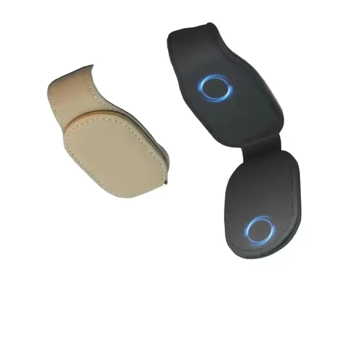 HBC Habicare leather car sunglasses and card holder clip with sleek brown leather finish and sturdy metal clip attachment