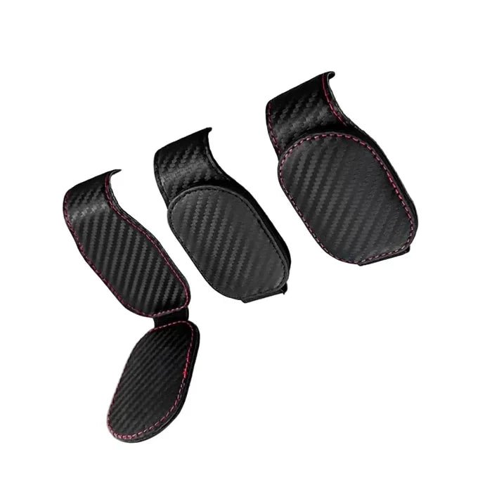 Leather car sunglasses and card holder clip by Habicare, featuring a sleek leather design with a built-in clip for convenience.