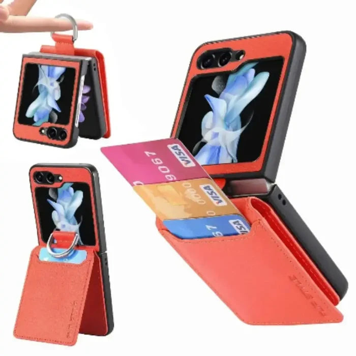 Habicare 9eight5 leather case for Galaxy Z Flip series in seven vibrant colors, offering stylish protection for your phone.