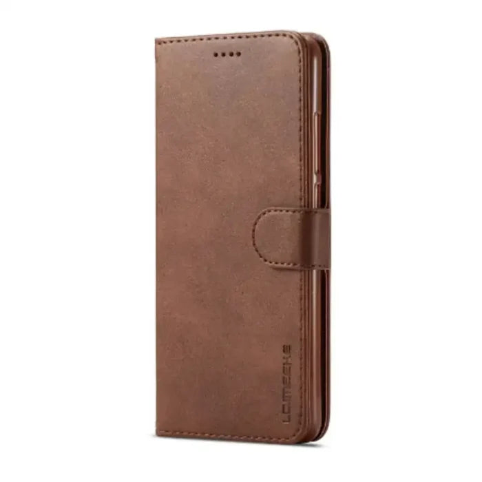 Brown leather flip cover for Samsung Galaxy by 9eight5 from Habicare, featuring magnetic closure and protective design.