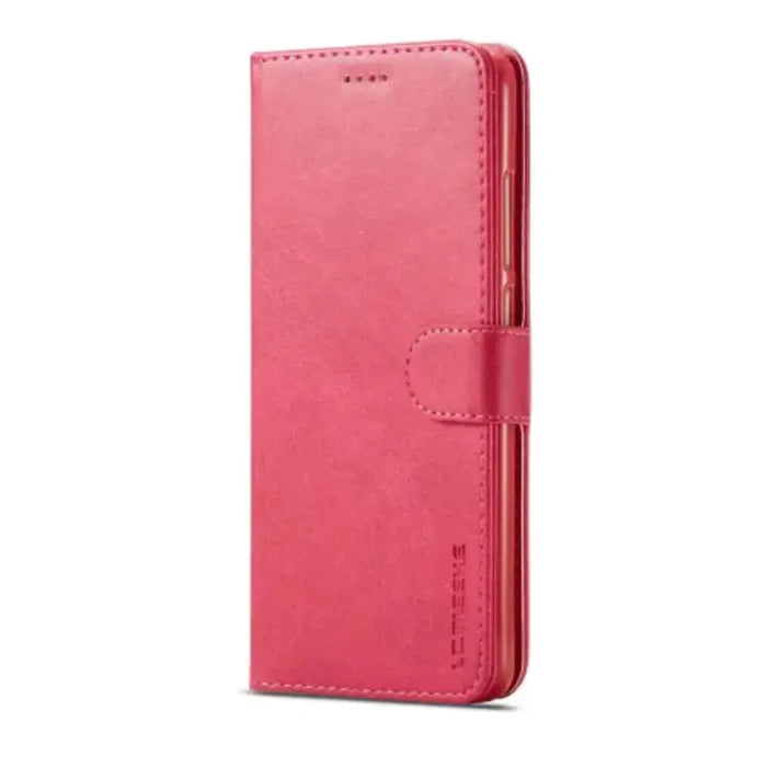 Habicare 9eight5 leather flip cover for Samsung Galaxy in rose red with magnetic closure, stylish protective phone case.